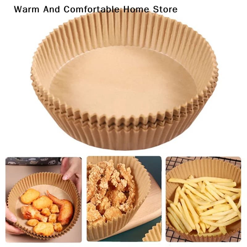 【W】Air Fryer Disposable Paper Liner Non-Stick Mat Steamer Round Paper Baking Mats