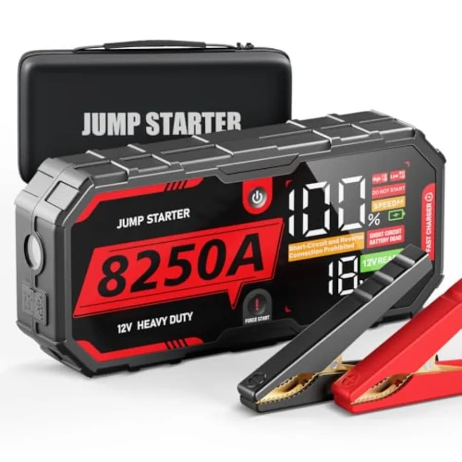 Avviatore di Emergenza 8250A per Veicoli Pesanti, Batteria Portatile fino a 13L Benzina/10L Diesel, Power Bank da 24000mAh, 12V per Auto