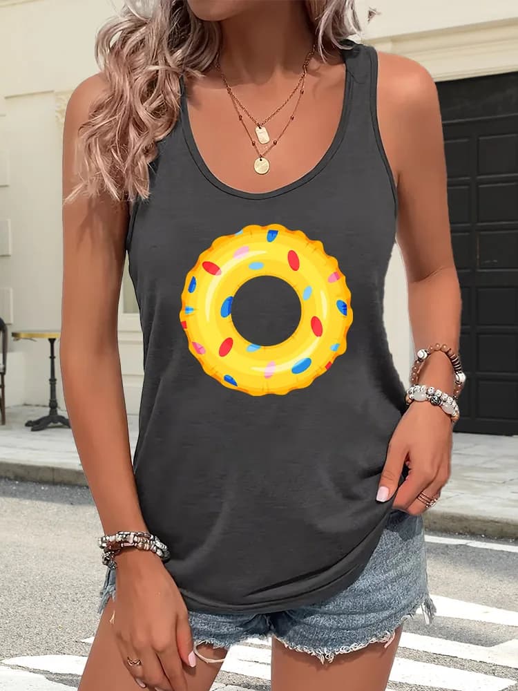 Candy Swim Ring Top senza maniche da donna, gilet casual con scollo rotondo, top basic traspirante per l'uso quotidiano estivo