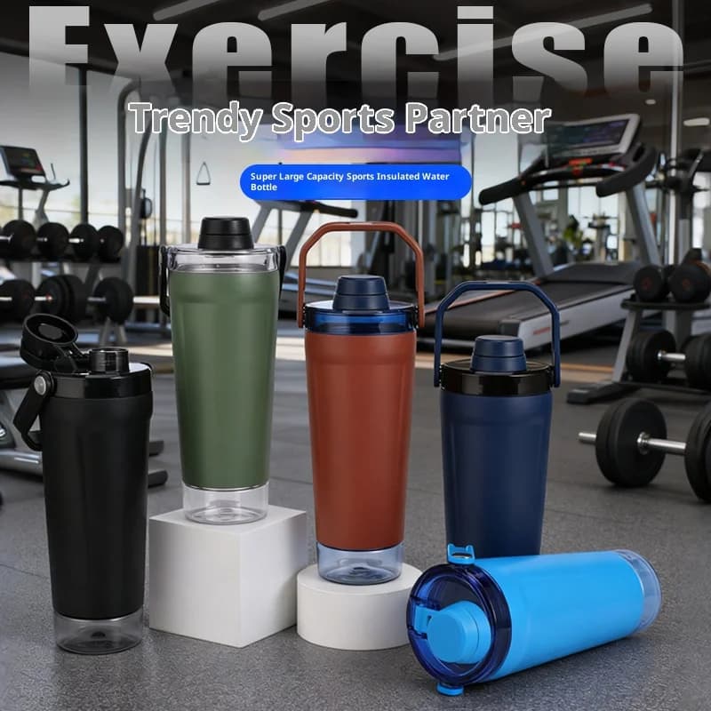 New cup for double layer protein shaker, sports water cup and 304 stainless steel isolated gym with storage compartment