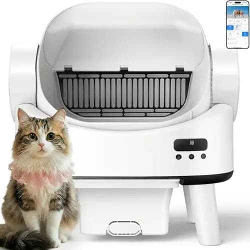 Self Cleaning Cat Litter Box for Multiple Cats, Open-Top Automatic Litter Box, App Control, Safety Sensors, Hands-Free