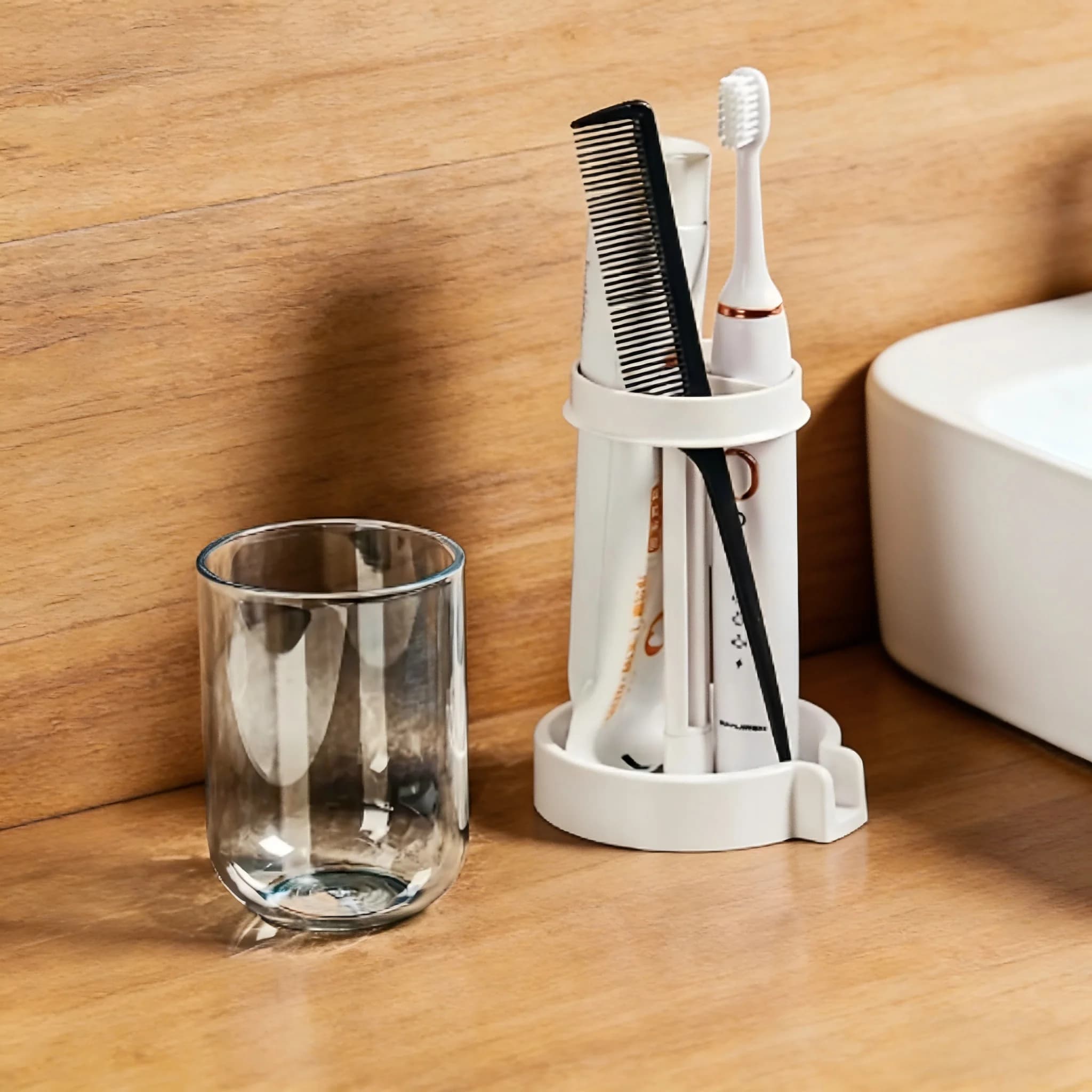 Portaspazzolino da bagno in un unico pezzo, portaspazzolino impermeabile, organizer per cosmetici, supporto da parete salvaspazio, ideale per lavabi