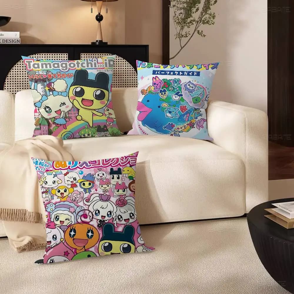 Classico T-Tamagotchi Cut Amico Gioco Fodere per cuscini Divano dei cartoni animati Decorativo per la casa Stampa fronte-retro Breve peluche Cuscino carino