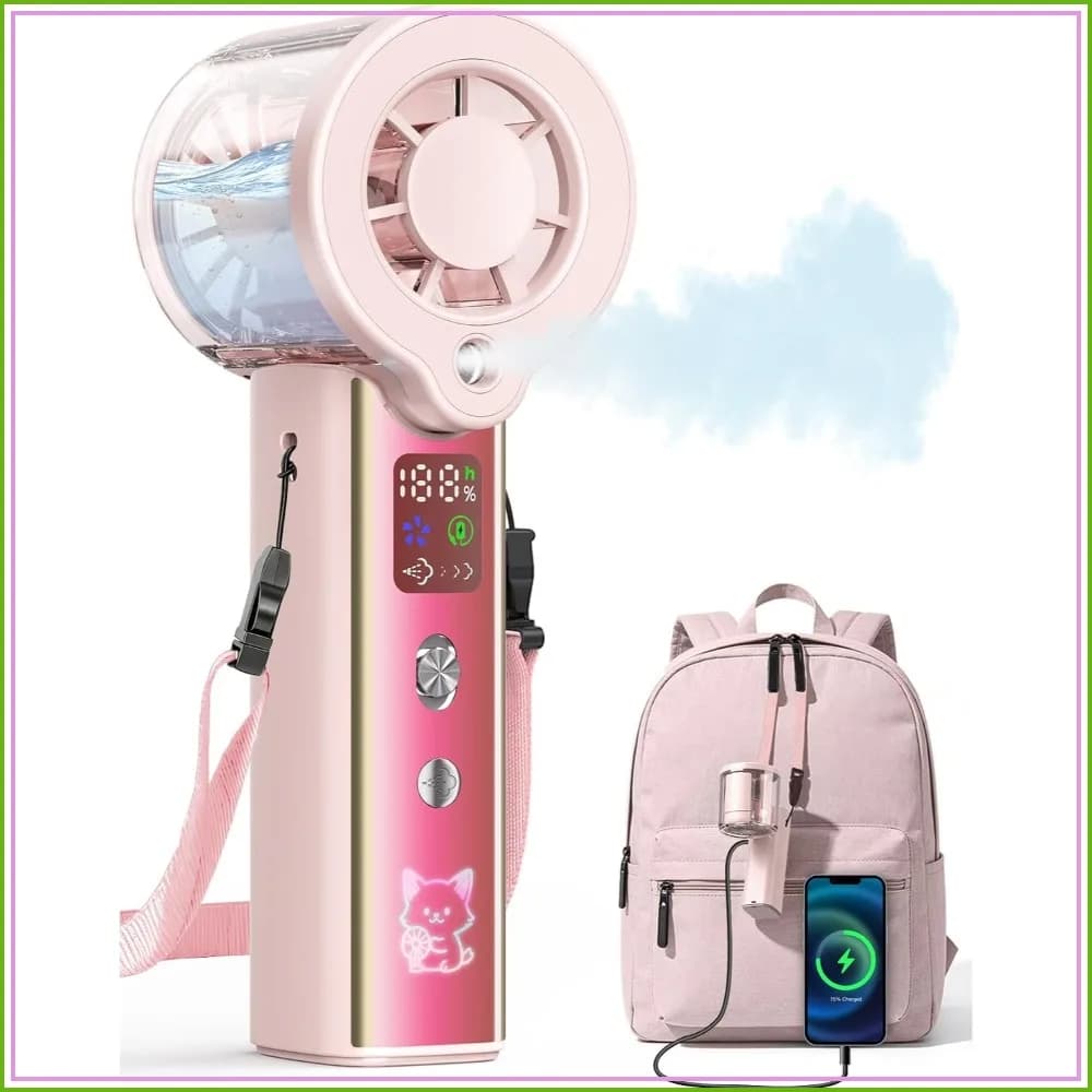 Portable Misting Fan With Mist, 3-In-1 Rechargeable Handheld 4000Mah | Adjustable Mist Mode, 100-Speed Wind Control, Led Display, Power Bank Function, 30000Rpm, Compact & Lightweight