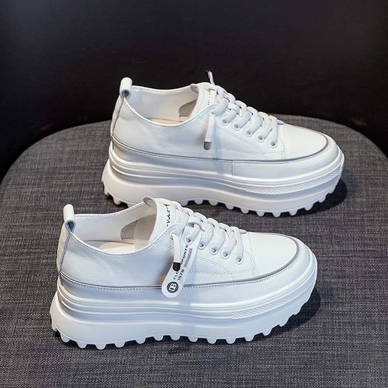 Scarpe bianche Scarpe con zeppa con plateau in vera pelle Sneaker robusta Scarpe casual bianche Scarpe comode e traspiranti primaverili autunnali