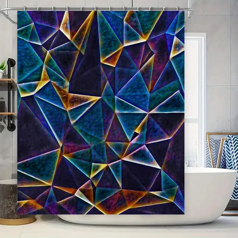Tenda da doccia moderna geometrica blu per l'arredamento del bagno Set tappetino da bagno impermeabile multicolore con accenti arancioni