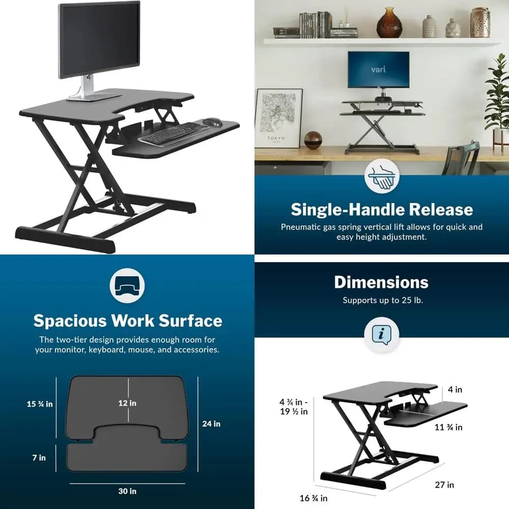 Convertitore da scrivania in piedi da 30 pollici con sollevamento verticale Essential da scrivania - Workstation compatta per ufficio domestico per laptop o monitor + tastiera