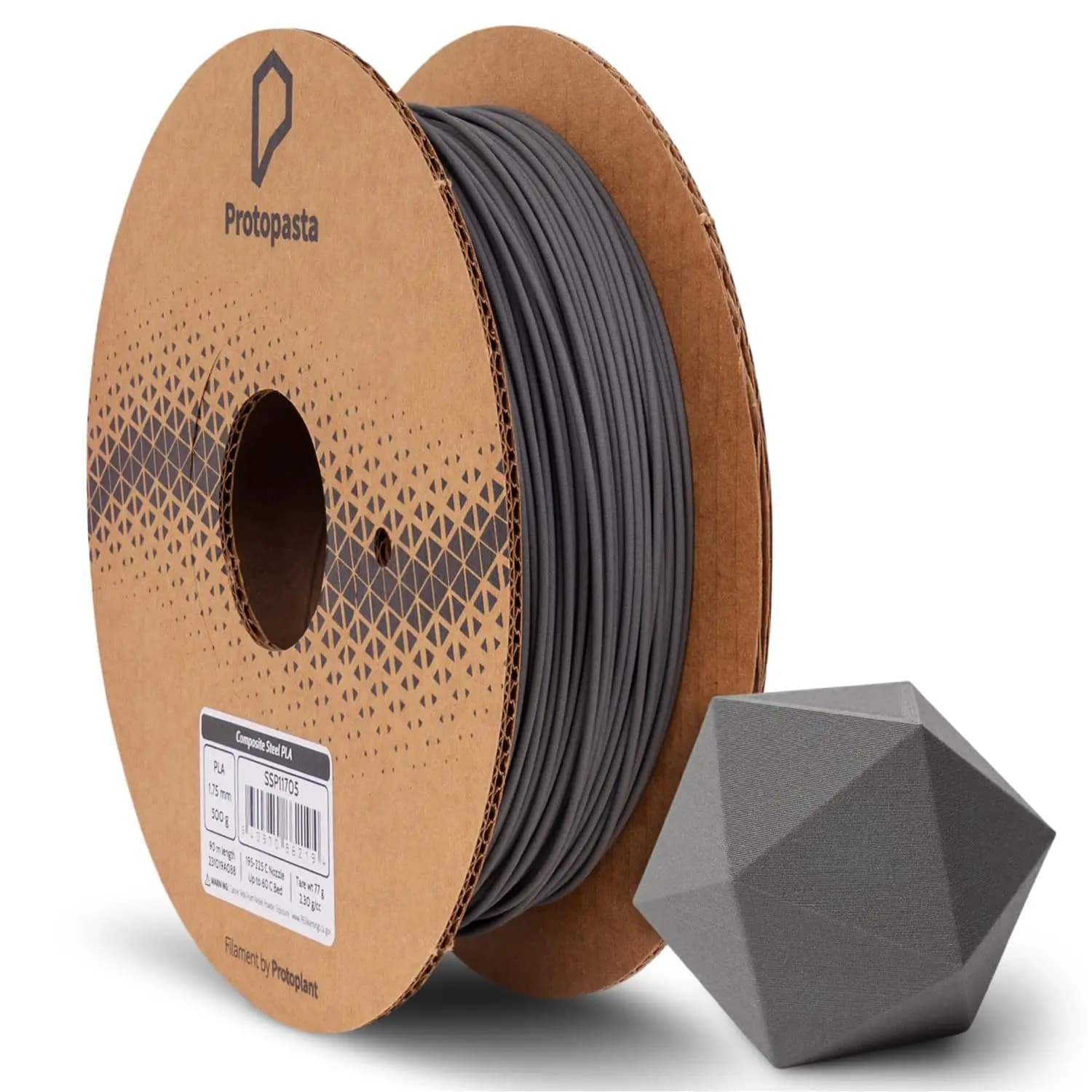 Filamento per Stampante 3D in PLA Riempito di Acciaio Inossidabile, Composito Metallico da 1,75mm con 60% di Acciaio, Lucidabile e Adatto alla Patinatura, 500g