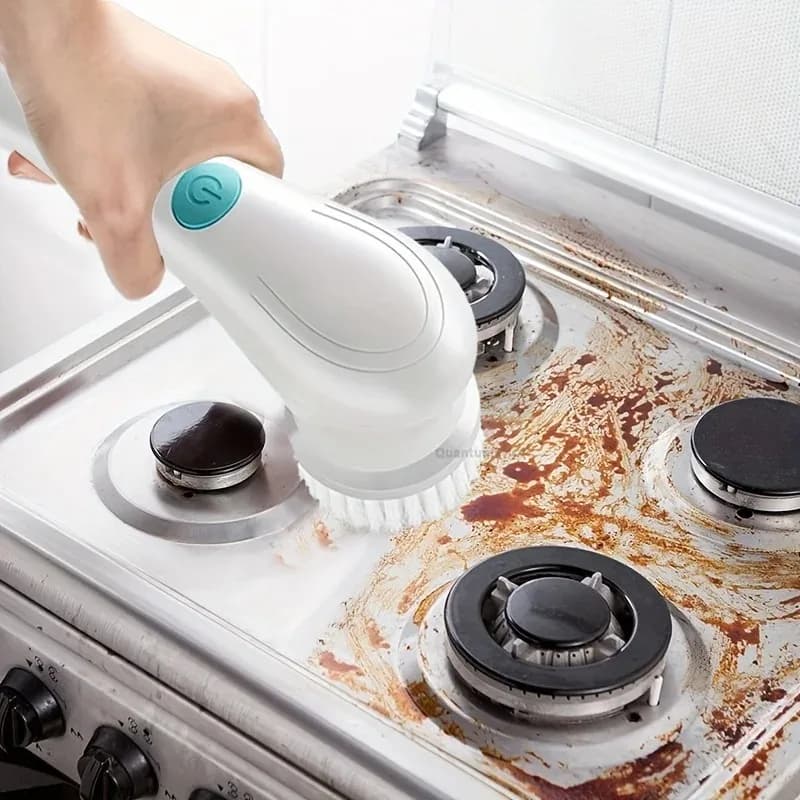Spazzola Elettrica Multifunzione, Spazzola per Pulizia Portatile, Include 5 Testine Sostituibili, per Bagno, Cucina, Pavimenti, Piatti, Scarpe, Vetri