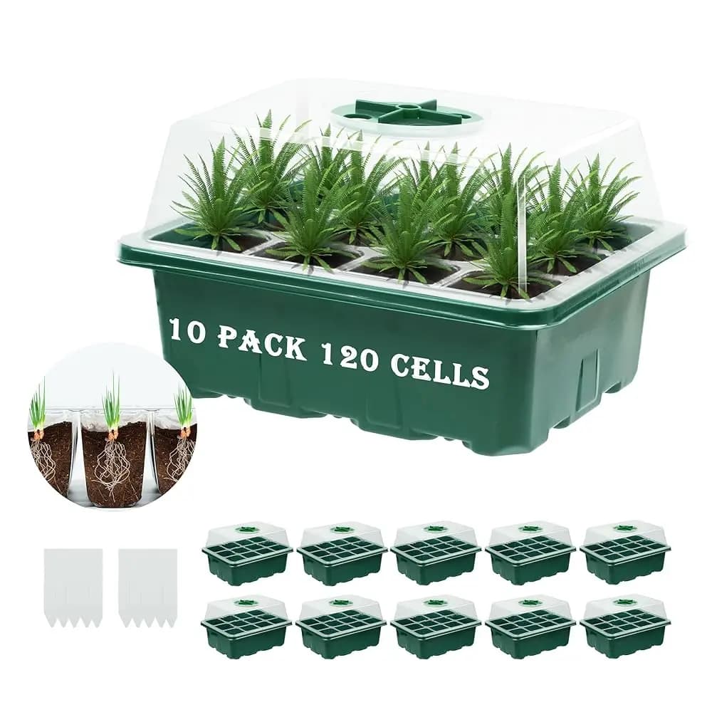 Confezione da 10 Vassoi per Semina con 120 Celle e Fori di Ventilazione - Kit Riutilizzabile per la Semina di Verdure, Erbe e Fiori