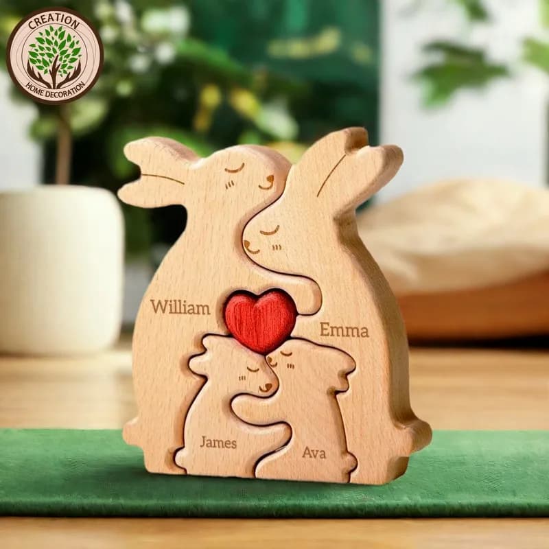 Custom Rabbit Puzzle Wood Art Free Customization Family Name Anniversary Festival Christmas Hot Decoration for Home
