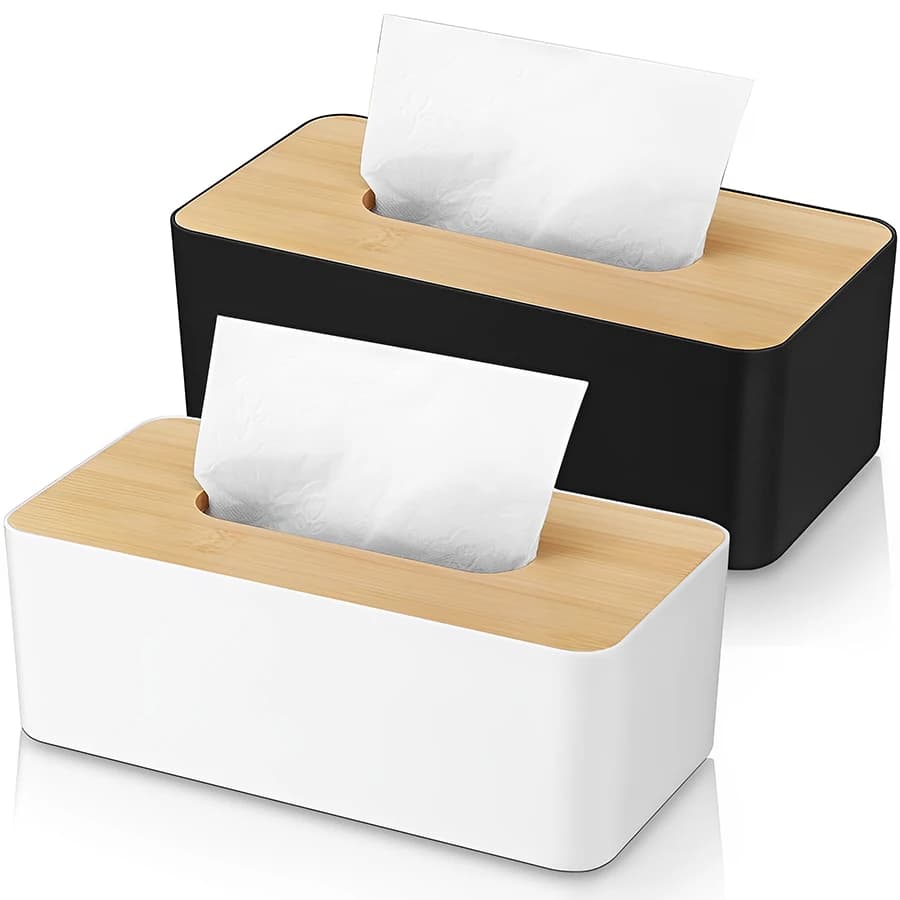 Portafazzoletti in Plastica Stile Legno 24,5x13cm, Dispenser Scomponibile per Bagno, Soggiorno, Ufficio
