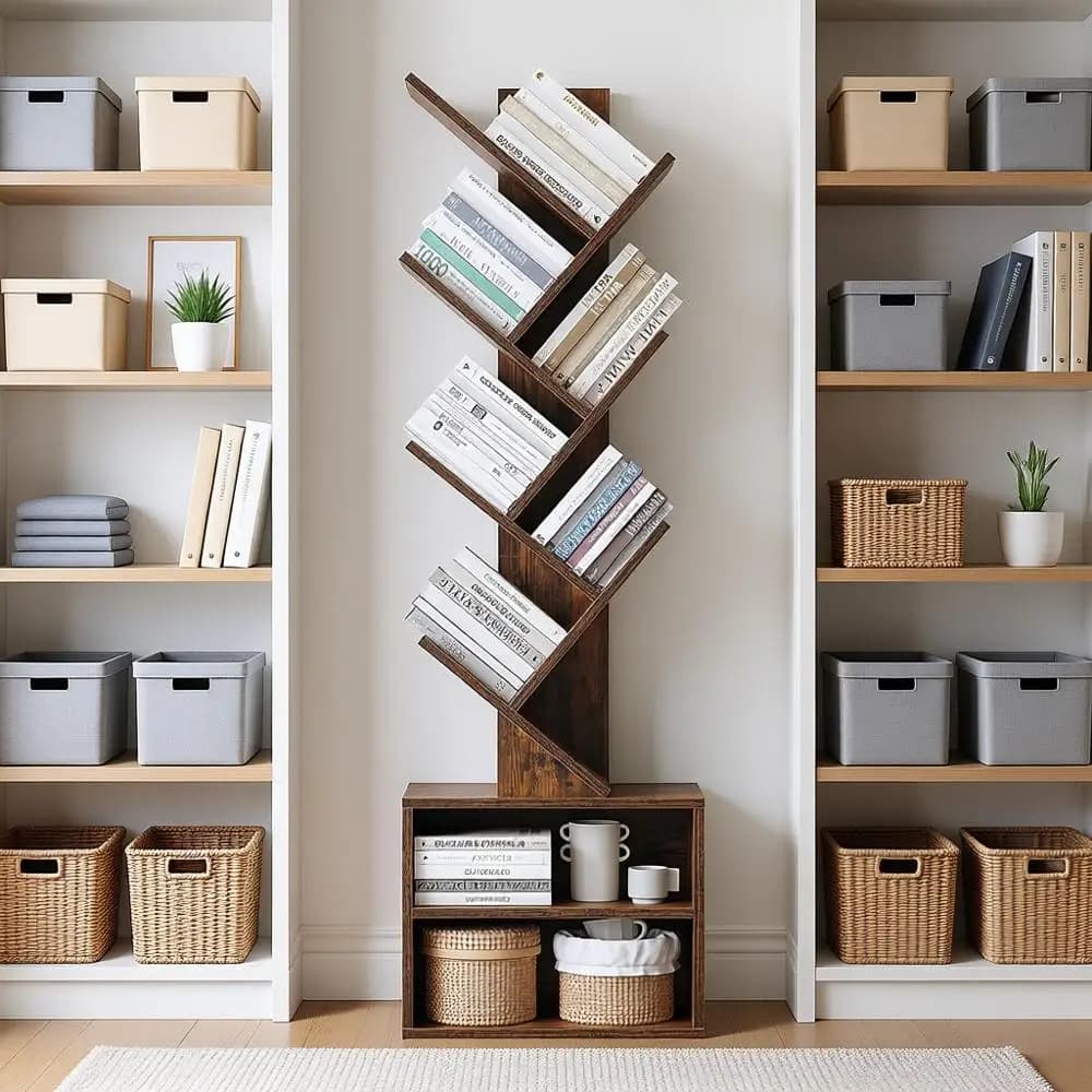 Libreria a 6 Ripiani, Piccola Libreria con Armadietto, Scaffale Alto e Stretto, Organizzatore per Libri da Terra per Camera da Letto
