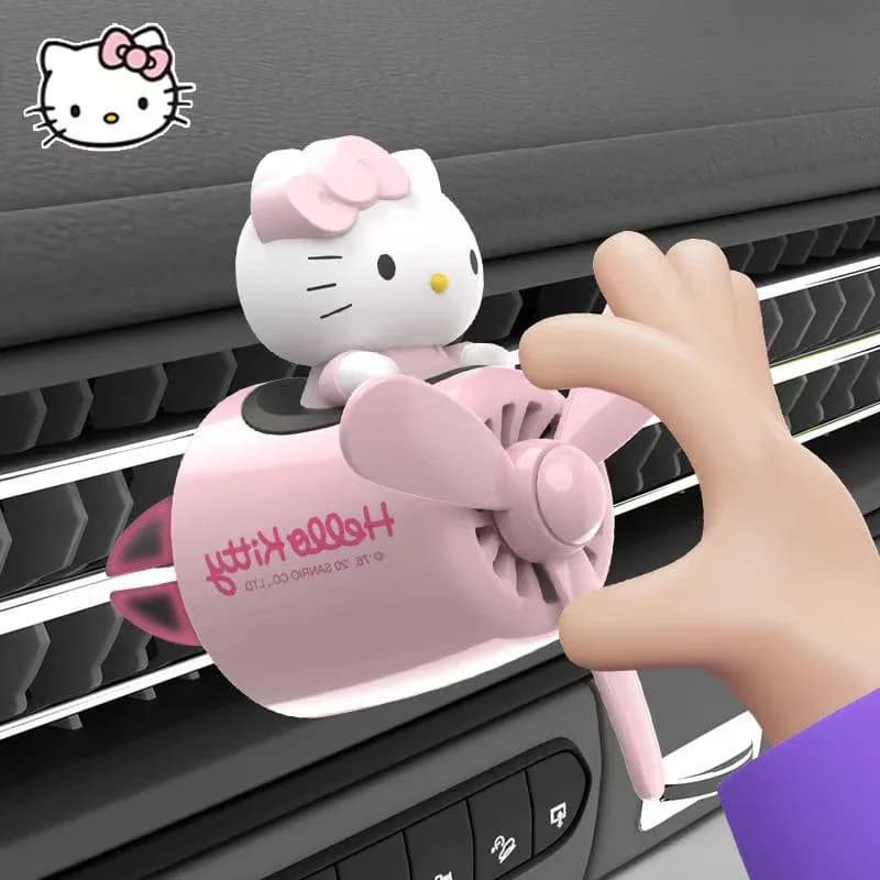Car fan in the shape of kitten with environmental scenter, rotating propeller, cute decorative accessory for dashboard, kawaii gift for women.
