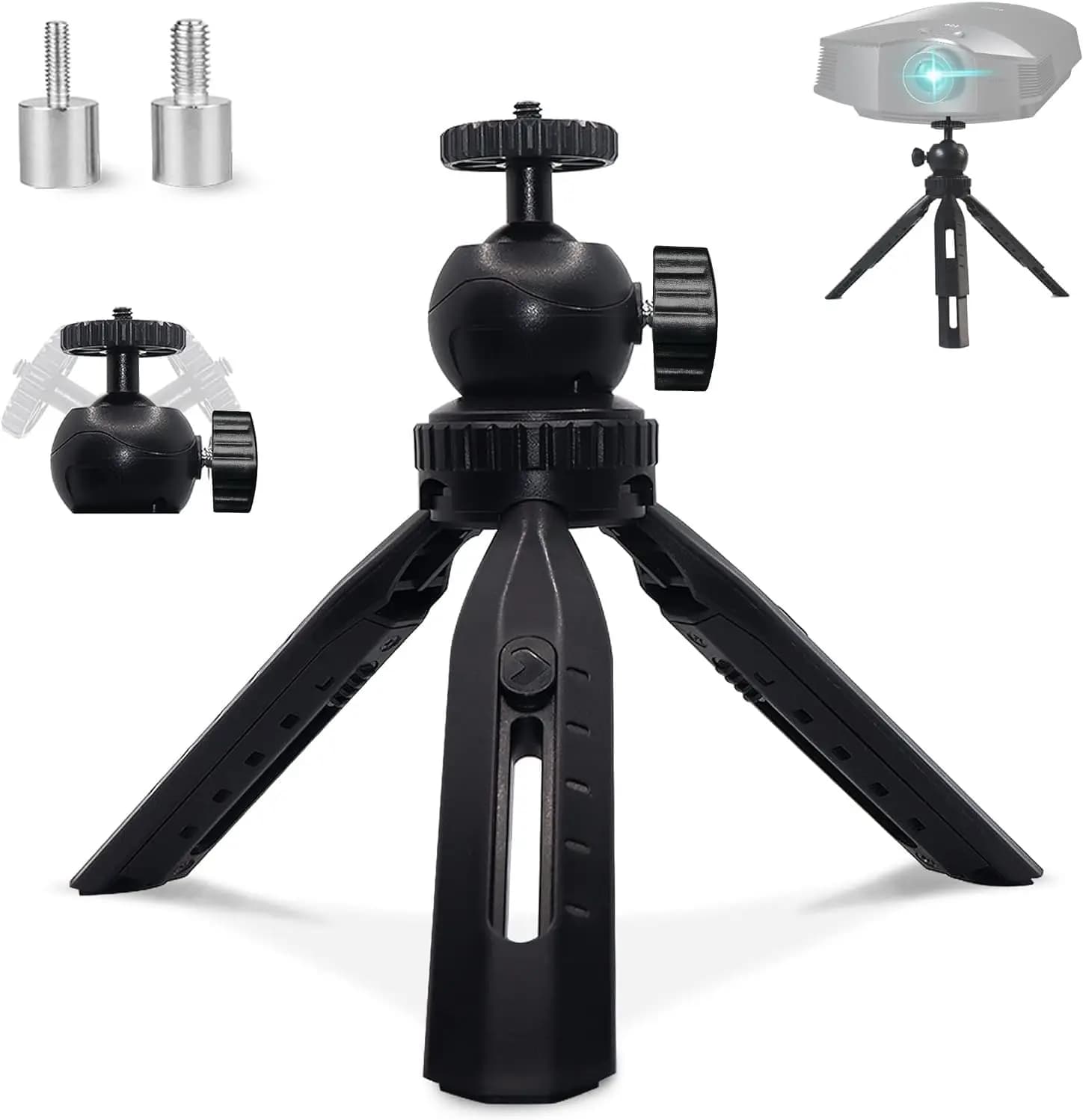 Supporto Treppiede per Mini Proiettore, Altezza Regolabile a 5 Livelli, Rotazione a 360° ° Testa girevole a sfera, supporto da tavolo portatile per la maggior parte dei proiettori