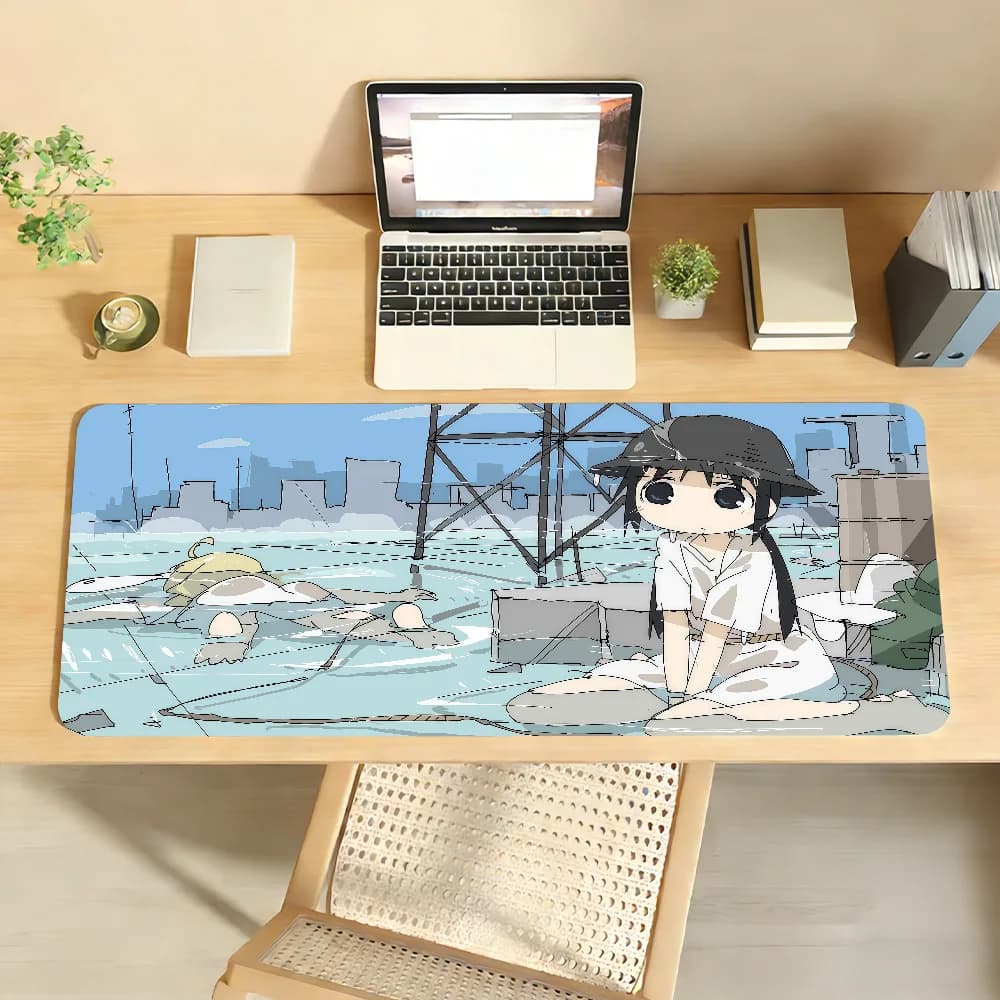 Tappetino per mouse da gaming, tappetino da scrivania grande, base in gomma antiscivolo, bordi cuciti, stampa artistica con paesaggio urbano e ragazza anime, tappetino esteso per ufficio e gaming