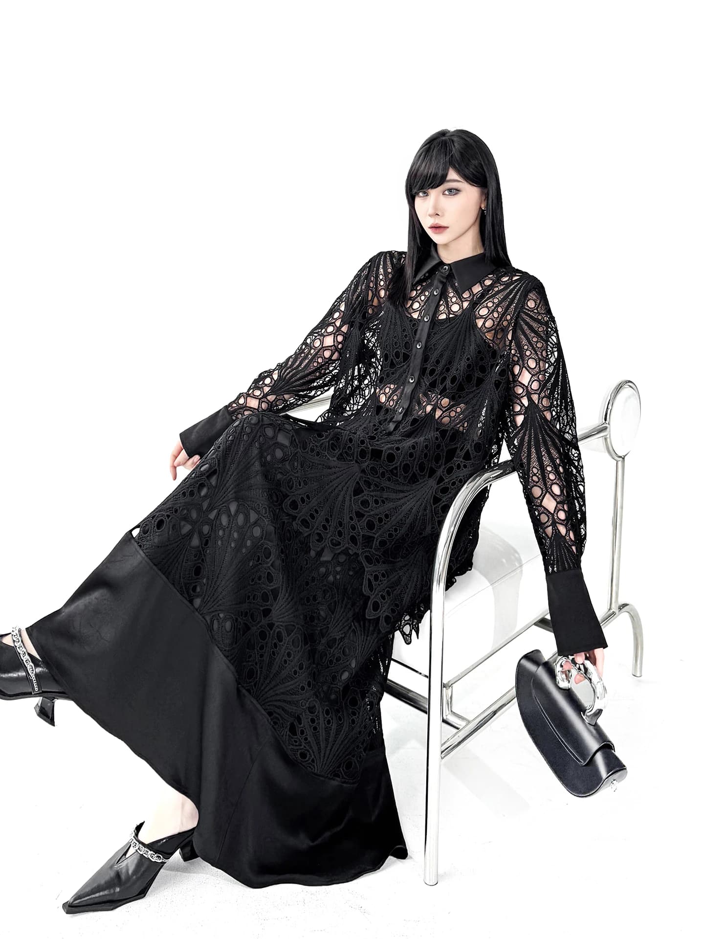 Fashionable Heavy Embroidery Lace Set with Elastic Waist Half-length Skirt Artistic Hollow-out Shirt Slimming Women's Ensemble
