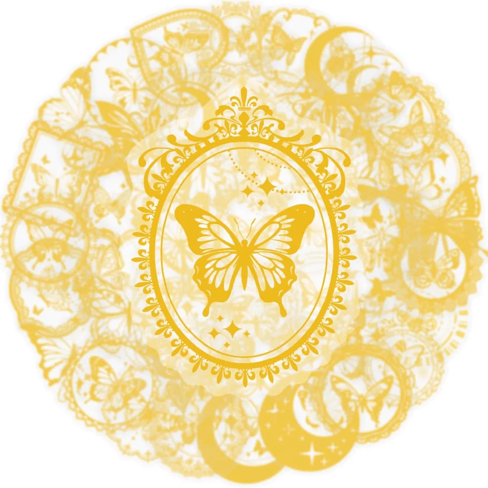 50PCS Golden Butterfly PET Sticker Set Exquisite Hollow Art Dream Decorations for Scrapbook Phone Case Festival Party Gift
