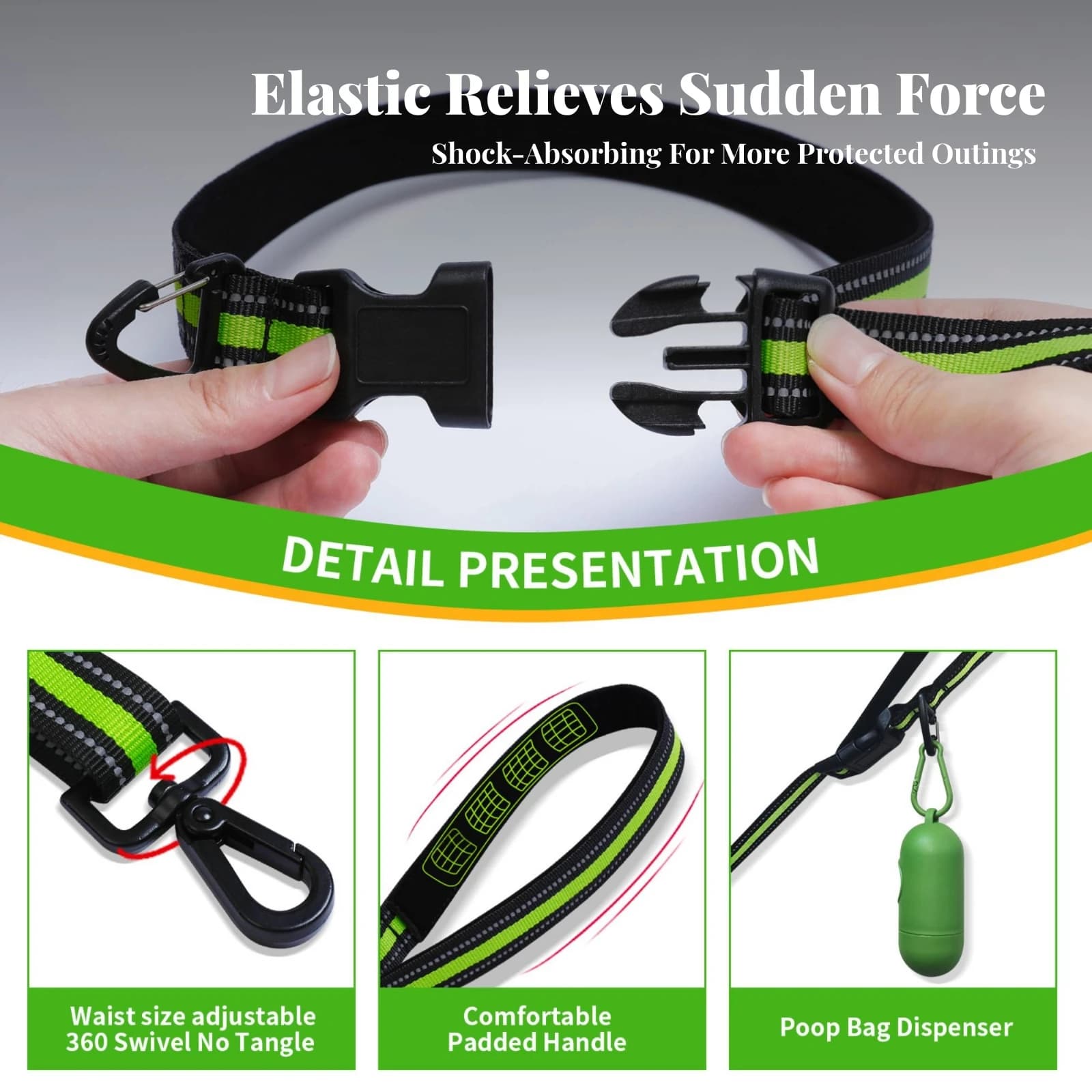 Dog Walking Belt Non Bungee Waist Leash Woven Woven Strap Hands Free Dog Leash for Hiking