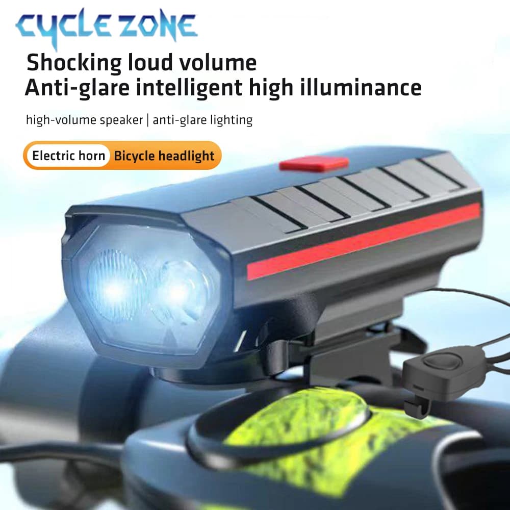 Luce per bicicletta con clacson Tipo-C Lampada frontale per bici MTB ricaricabile Campanello per bici 4 modalità Torcia per faro da ciclismo per la guida notturna