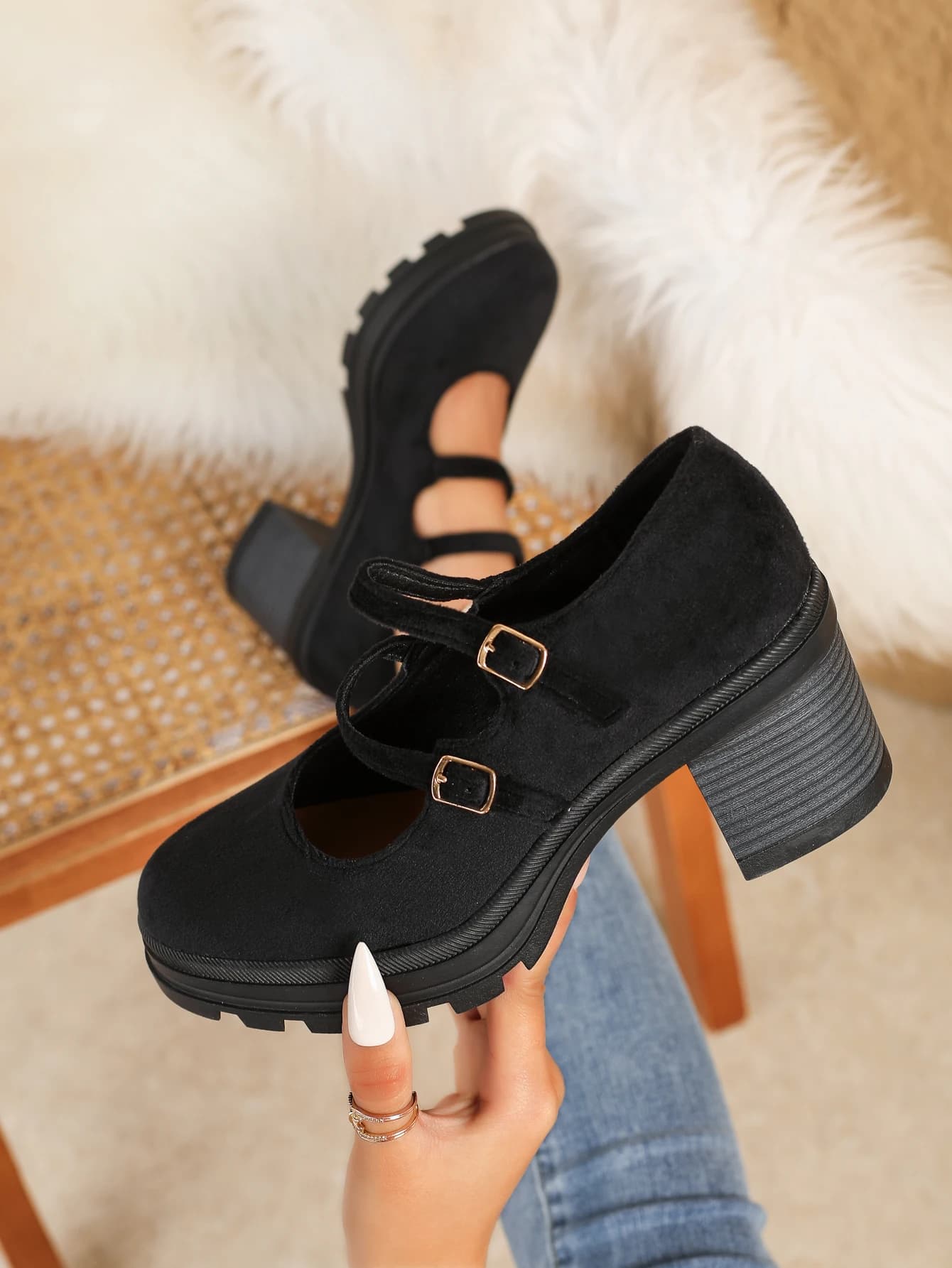 Scarpe singole da donna con suola spessa con tacco spesso e piccole scarpe in pelle smerigliata dal taglio profondo. 2025 nuove donne primaverili e autunnali