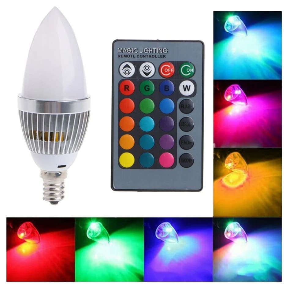 B03C-3W Smart E12 RGB LED Colored Bulb Changes Color With 24 Candle Remote Control Button
