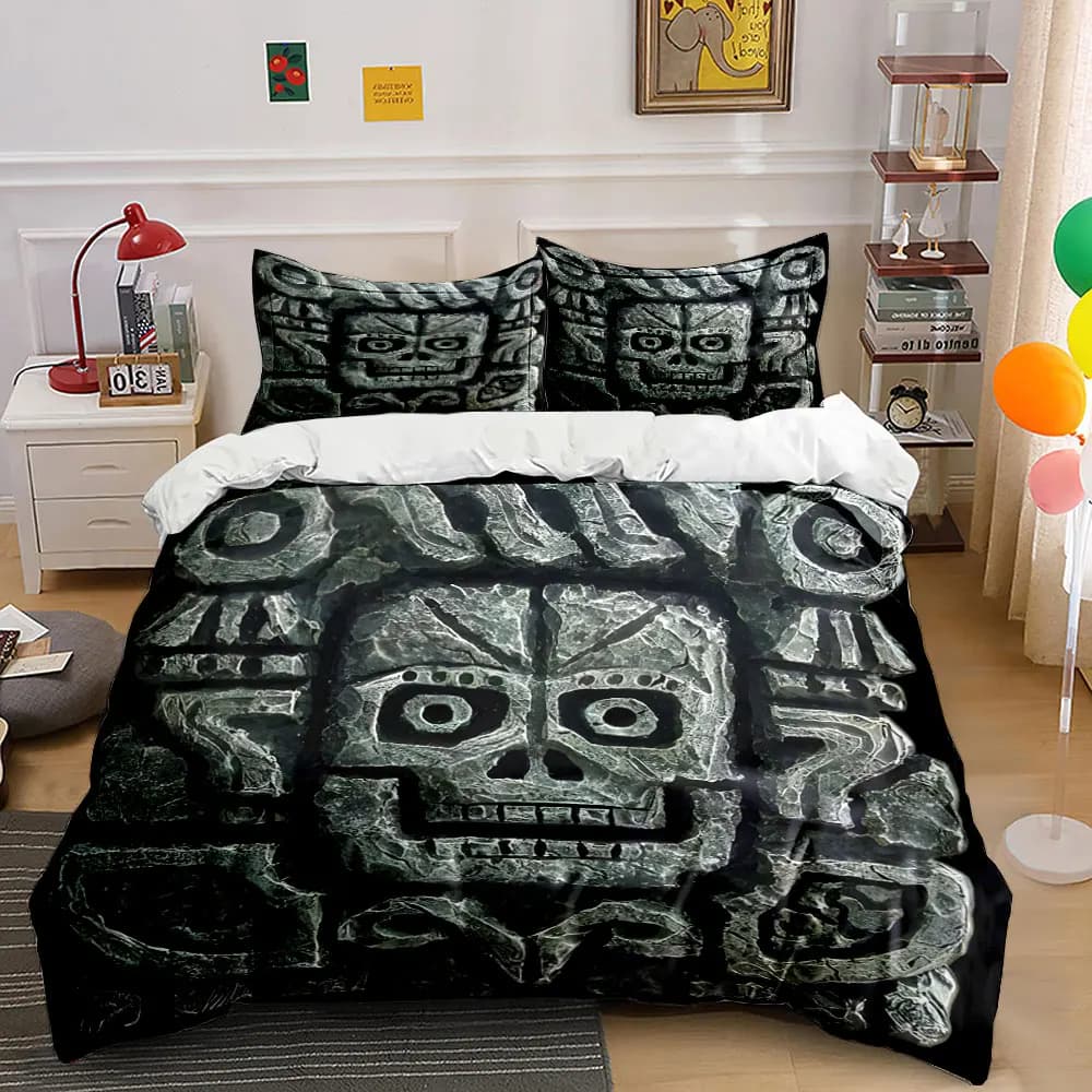 Ancient carved stone frame artwork Printed Duvet Cover Set1 Duvet Cover+2 PillowcaseMulti Size Bedroom Bedding Decoration