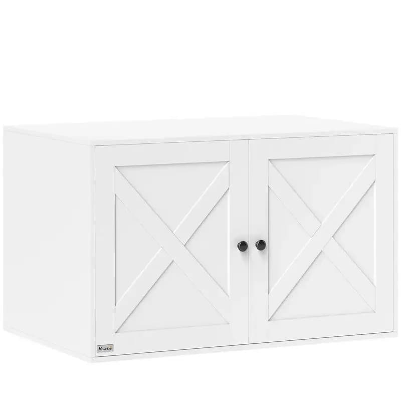 Recinto per lettiera per gatti con porta scorrevole, foro per gatti, 31,5" x 21" x 20", bianco