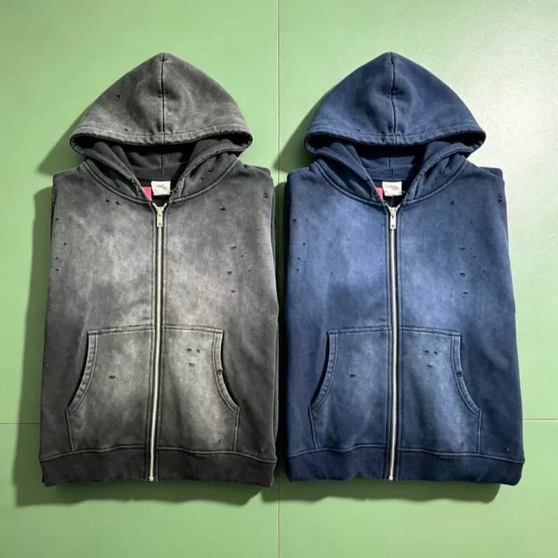 Men's Women's 26SS Trendy Streetwear Solid Color Gradient Winter Retro Zipper Top Quality Purple Black SAINT Hoodie Jacket