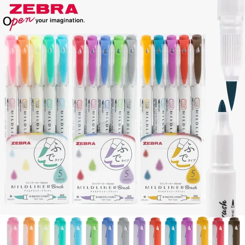 ZEBRA Mildliner evidenziatori Set di penne cancelleria giapponese WFT8 pennello morbido a doppia estremità pennarello a doppia estremità a base d'acqua forniture artistiche