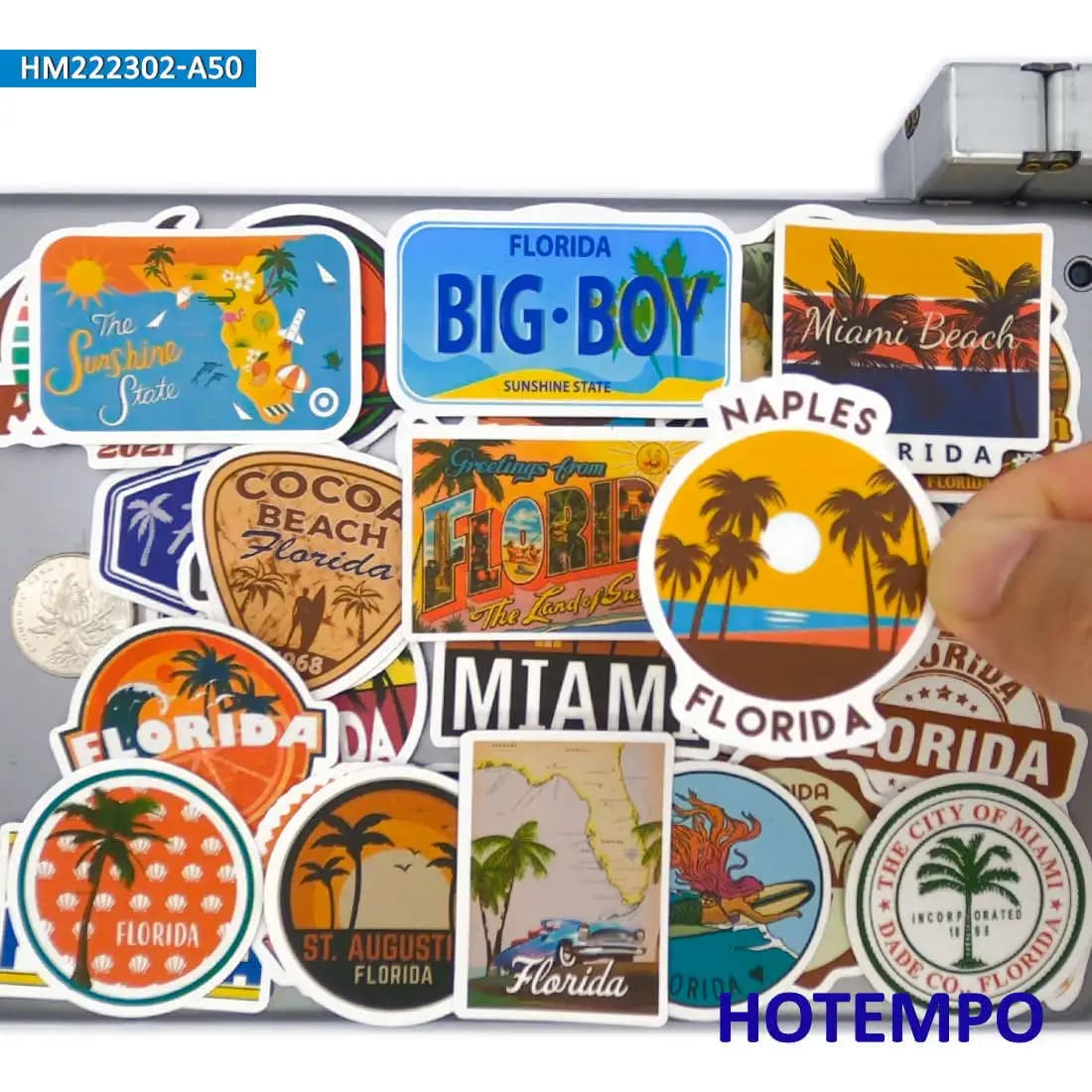 50 pezzi, Florida Miami, Summer Sunshine Beach Surf, Adesivi da viaggio, per diario, bagaglio, chitarra, auto, bici, telefono, laptop, tazza, skateboard, motocicletta, casco, album, Adesivi Giocattoli