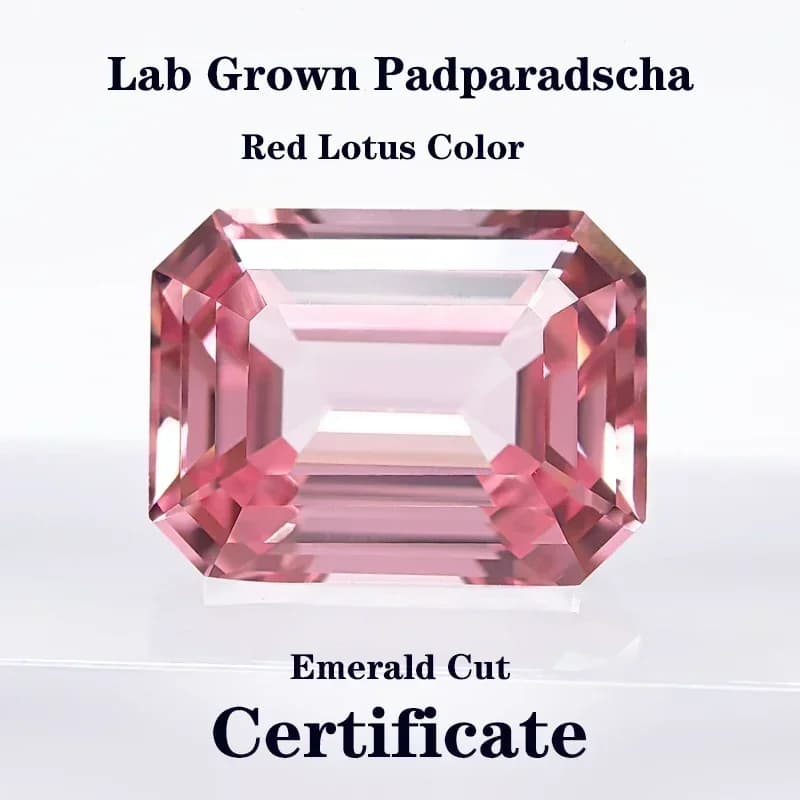 L-Lab Grown Padparadscha Red Lotus Color Emerald Cut Charms Gemstone DIY Ring Necklace Earrings Main Materials Certificate
