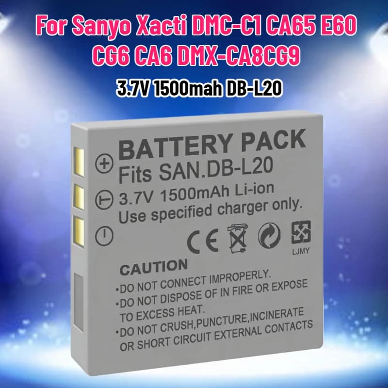 Battery 3.7V 1500mAh DB-L20 for Sanyo Xacti DMC-C1 CA65 E60 CG6 CA6 DMX-CA8CG9