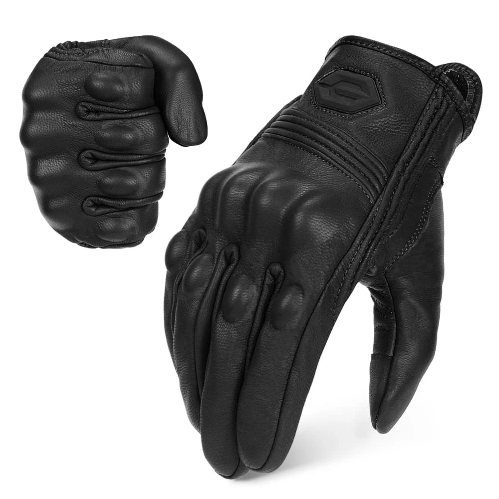 Guanti da Moto, Touchscreen in Pelle, Protezione Completa delle Dita, Antivento per Ciclismo e Guida all'Aperto