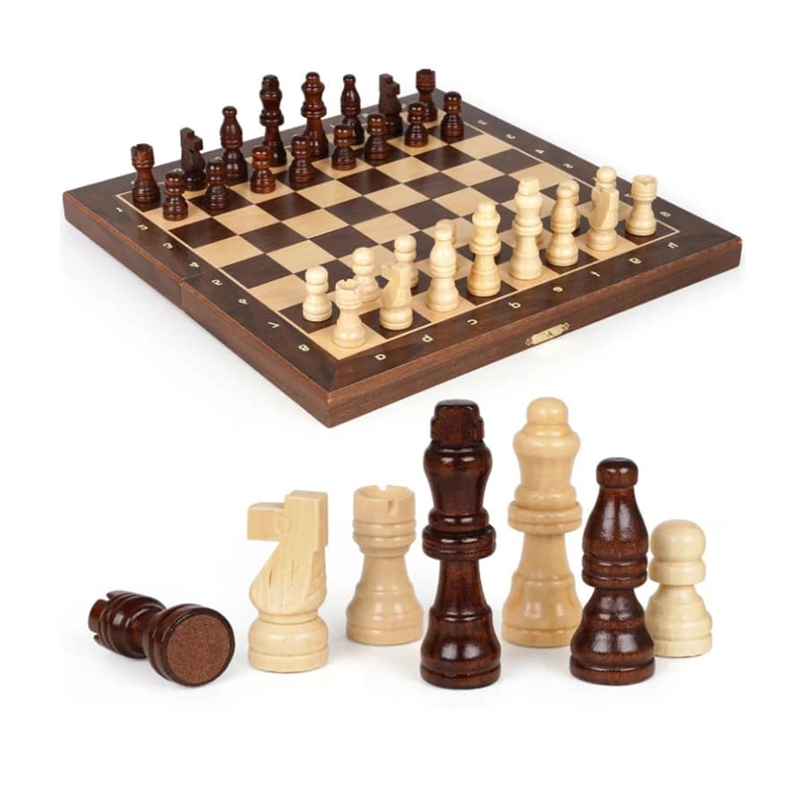 Set di scacchi da 30 cm Pezzi di legno fatti a mano con 2 regine extra pieghevoli portatili perfetti per il regalo di Natale da viaggio per adulti
