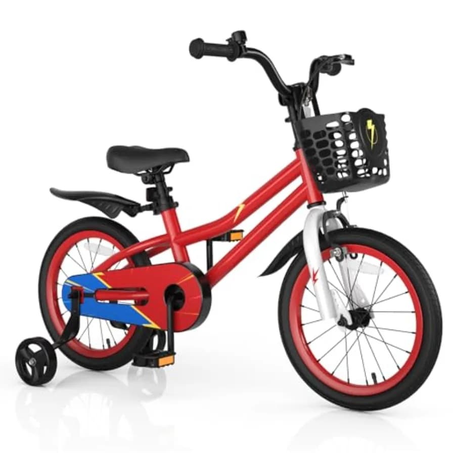 Bici da 12 14 16 18 pollici per ragazzi e ragazze di età compresa tra 3-8 anni Bicicletta per bambini con ruote da allenamento rimovibili Freno a mano Freno a sottobicchiere