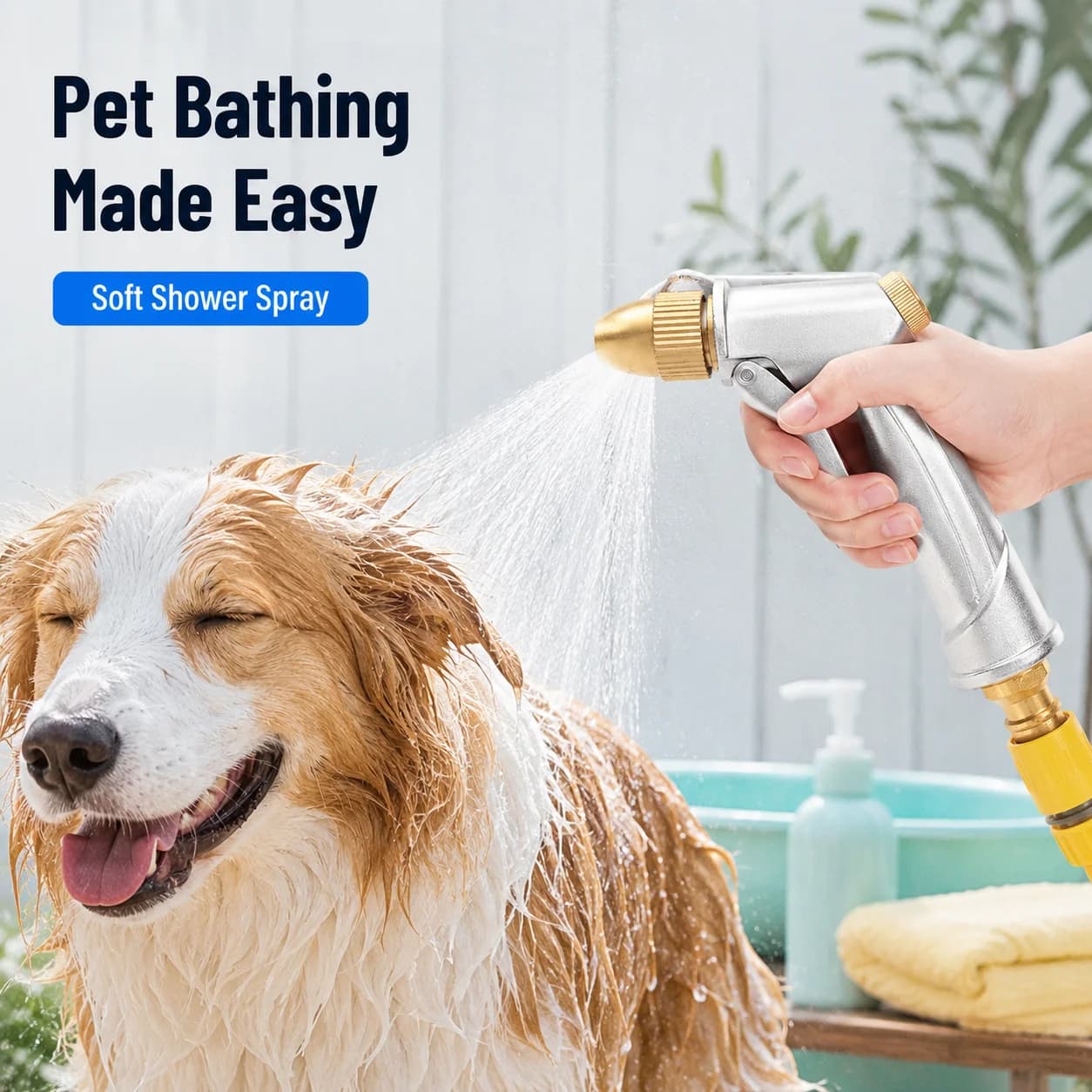 Metal Garden Hose Nozzle Heavy Duty 4 Spray Patterns High Pressure Water Gun for Yard Cleaning Car Wash Pet Bathing