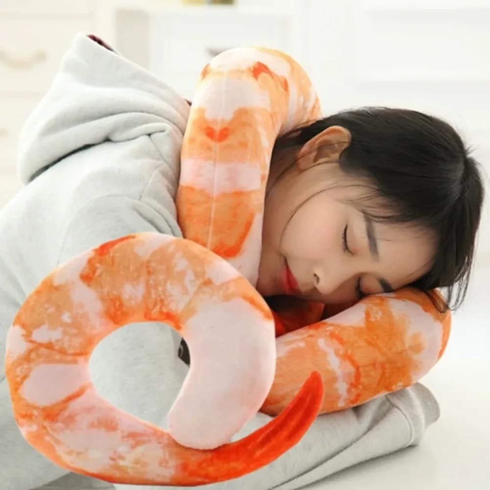 40cm Creative Simulated Shrimp Cotton Peeled Prawns U Neckpillow Shrimp Cushion Pillow Practical Sleeping Lunch Break Supplies