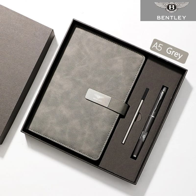 For New Bentley Flying Spur Continental GT Bentayga Mulsanne Business Notebook Car Badges Leather Cover With Neutral Pen