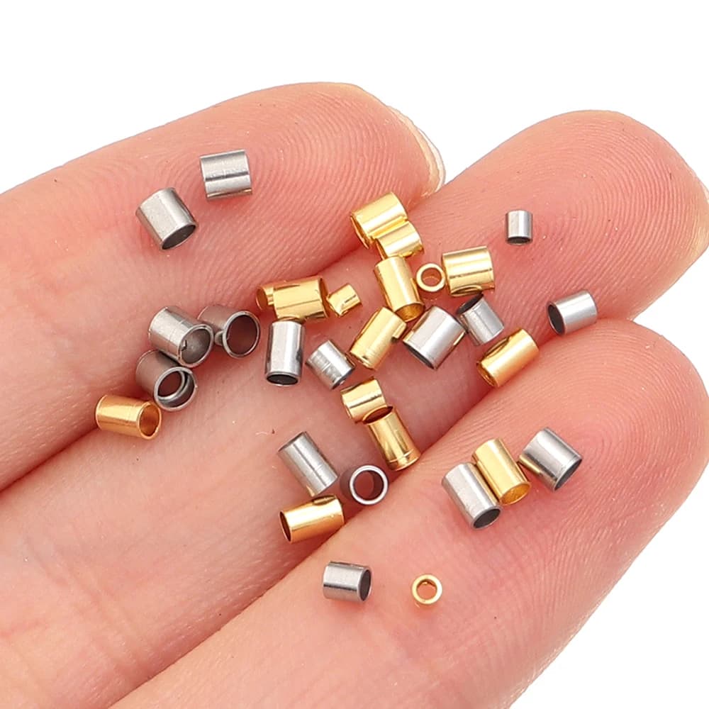 50/100pcs Stainless Steel Crimp Tube Beads End Stopper Cap For DIY Earring Necklace Pendant Jewelry Making Supplies Material