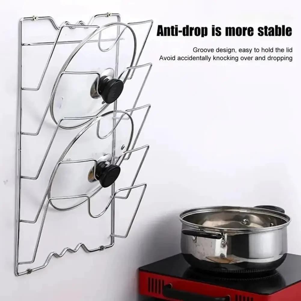 Wall Mounted Pot Lid Rack 5 Layers Kitchen Storage Holder Multi Functional Pan Cover Cutting Board Stand Organizers