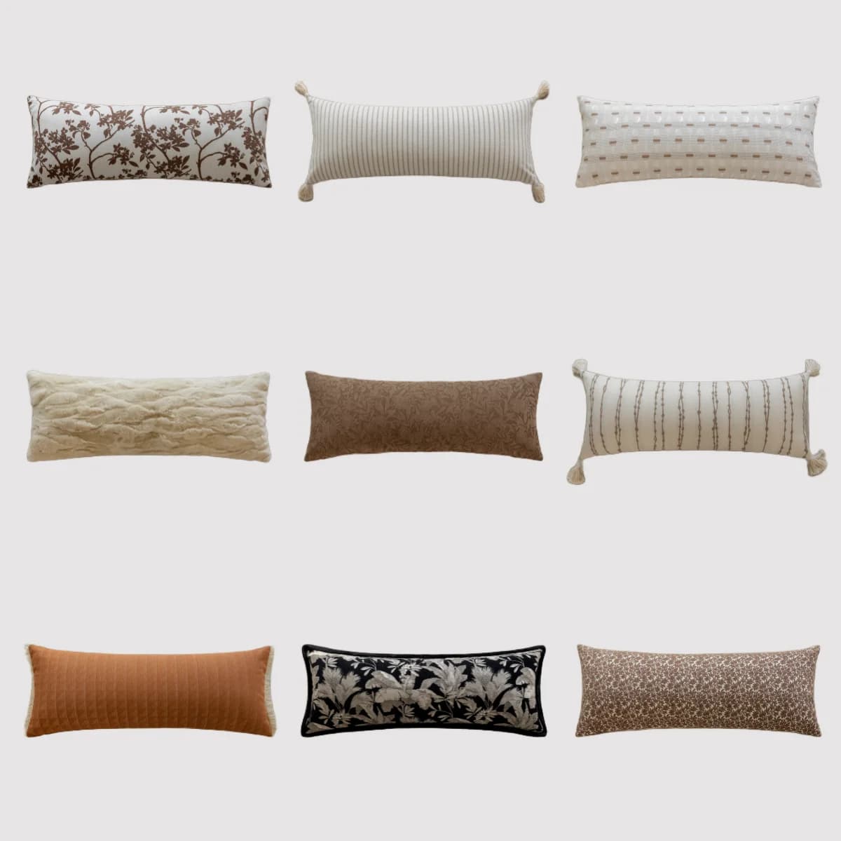 Federa per cuscino rettangolare semplice a vita lunga 35x90 cm, motivo piante marroni, fodera per cuscino posteriore a righe, fodera per cuscino per schienale lombare