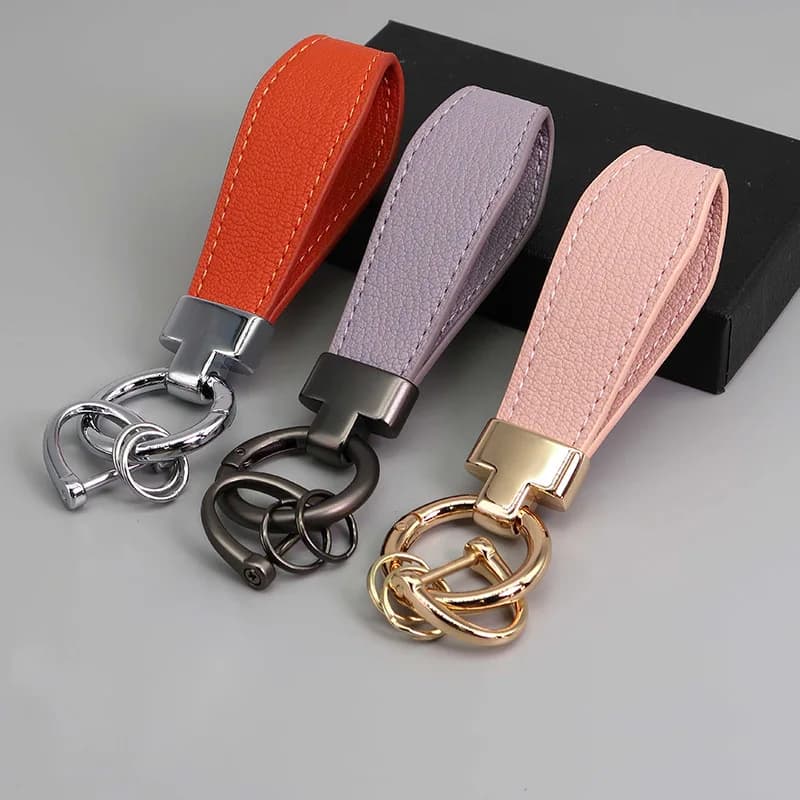 Leather Keyring with Custom T Buckle with Pattern Lamb for Men and Women, Custom Vintage Keyring with Logo Auto, Laser Engraving