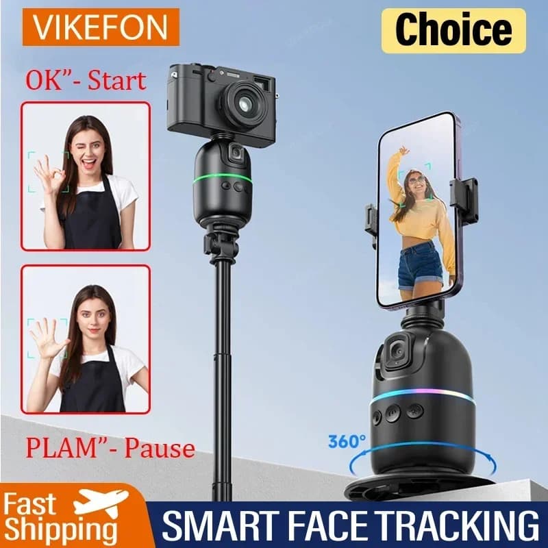 VIKEFON 360 ° Treppiede per selfie con stabilizzatore cardanico con tracciamento automatico intelligente del volto con controllo dei gesti per smartphone mobile con fotocamera