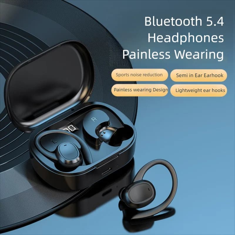 Bluetooth 5.4 Sporty Wireless Headphones Waterproof In-Ear with Ear Hook, Microphone, Digital Battery Display, Audio Hi-Fi Stereo, Read