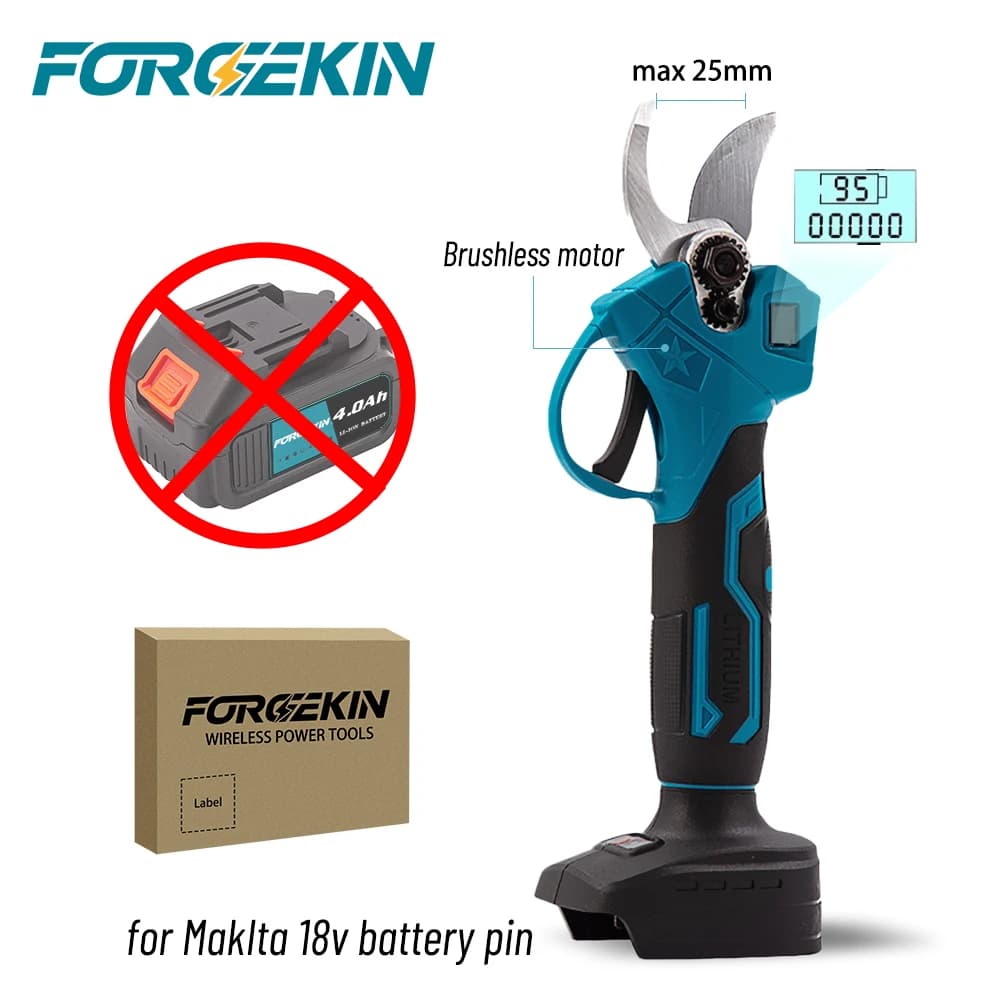 FORGEKIN Forbici Elettriche Senza Fili da 25mm, Potatore Brushless per Alberi da Frutto, Attrezzo da Giardino Compatibile con Batteria Makita 18V