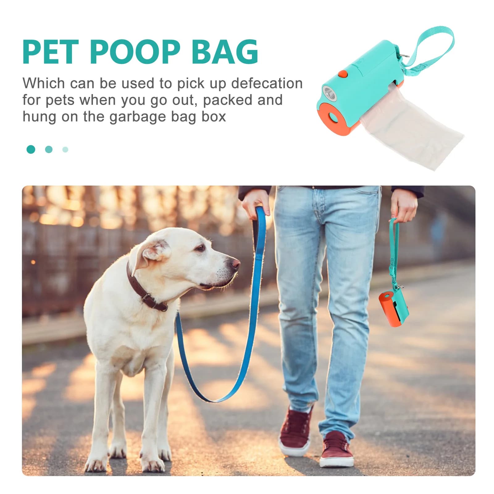 Dispenser Portatile per Sacchetti per Escrementi di Cane, Leggero e Resistente, con Corda per Appendere, per Passeggiate all'Aperto