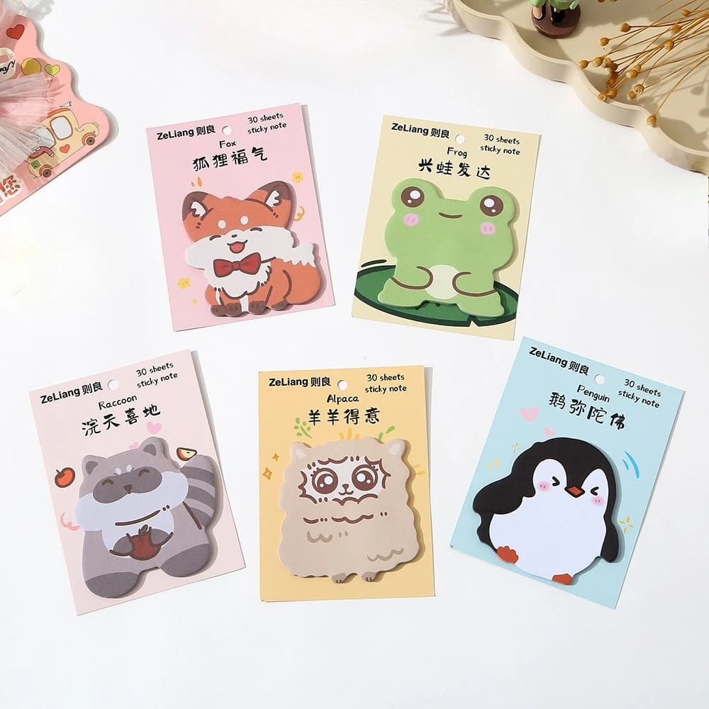 Simpatici Post-it, Adesivi con Animali Cartoon Kawaii, Blocco Note Adesivo, Set di Post-it con Animali, Regali