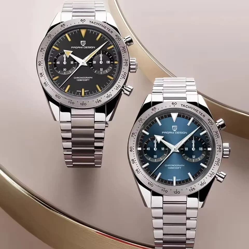 PAGANI DESIGN Men's luxury retro quartz watch Japan Movt 316L Chronograph all steel sapphire mirror Luminous waterproof men's watch