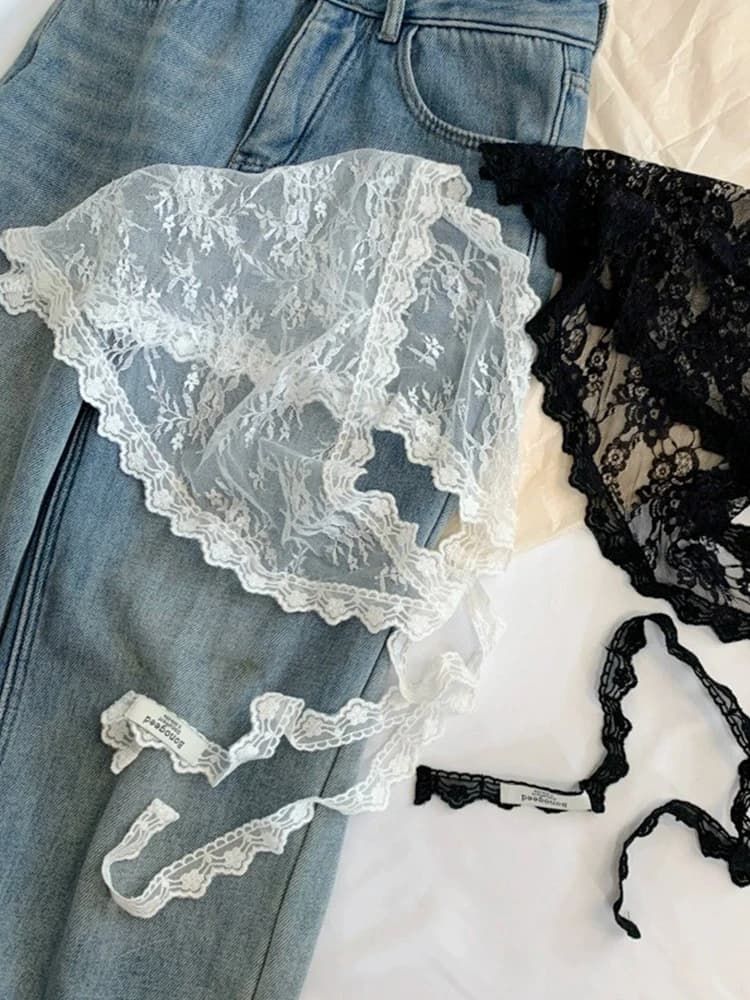 Korean Style Lace Trimmed Asymmetrical Headscarf Women's 2026 New Style Two-Way Tie Scarf Decorative Skirt Apron